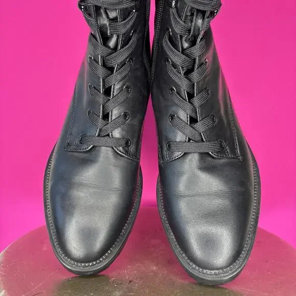 Dolce Vita Clear Lottie Black Leather Lace-Up Combat Boot Sz 7.5